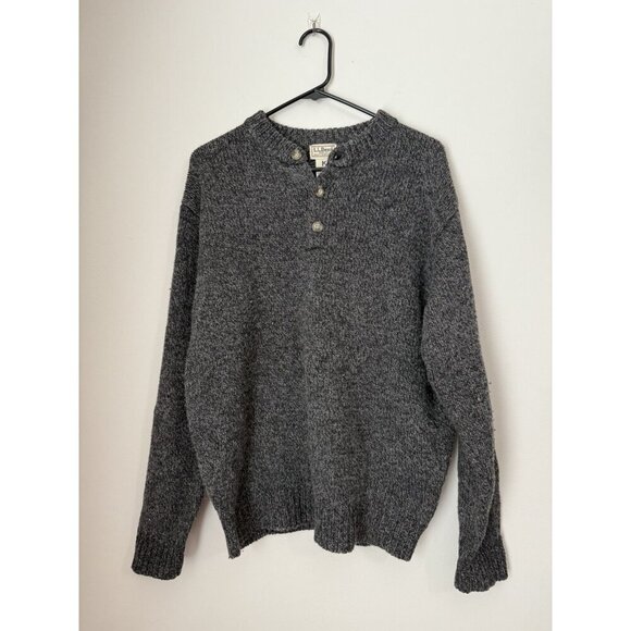 LL Bean 100% Lambs Wool Men's Classic Ragg Sweater Henley Pullover Gray Medium - Picture 1 of 9